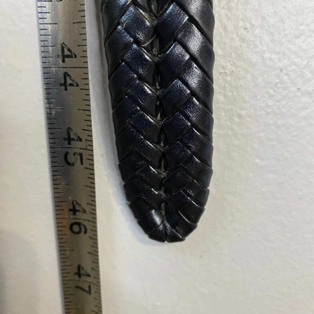 Fossil Mens Black Braided Woven Leather Belt Silver Buckle MB3040001 Size 40